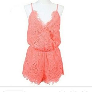 Neon Pink Lace Romper • Medium